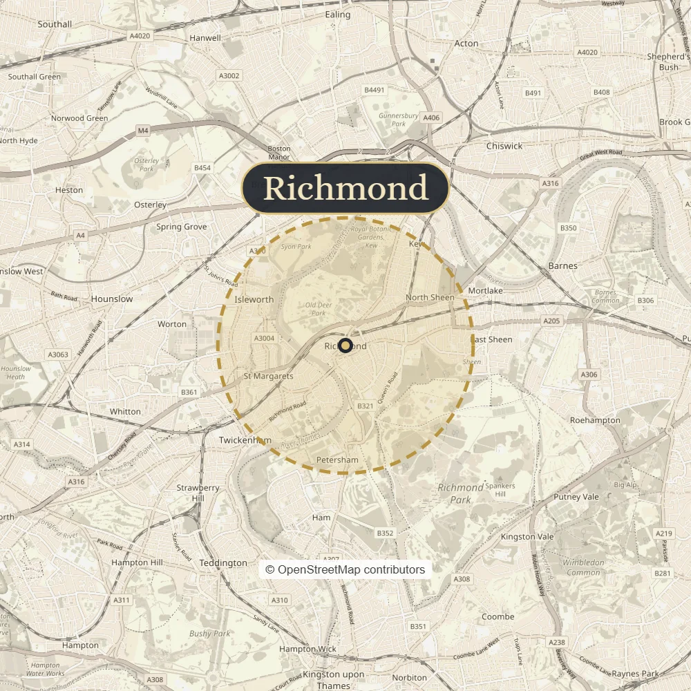 Map of Richmond and the surrounding area covered by Treemedic tree surgeons
